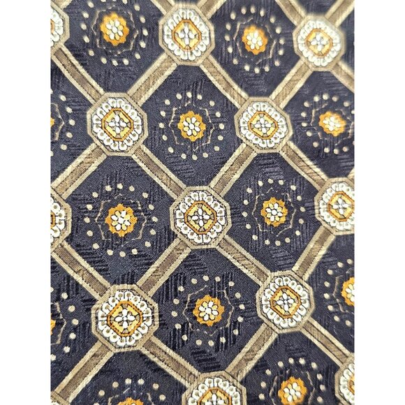 Meeting Street Handmade Silk Tie Brown & Gold Geometric Pattern - Picture 3 of 8